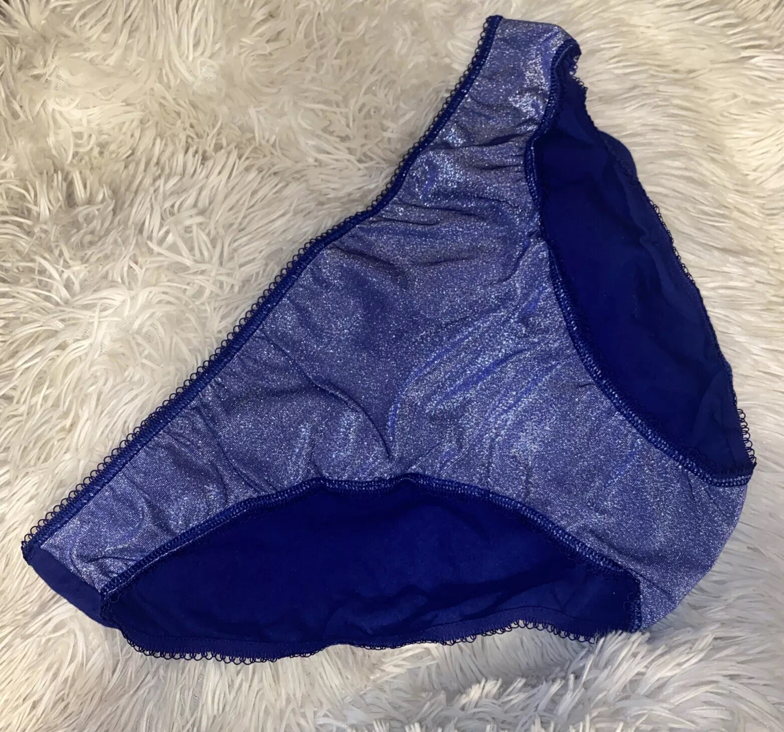 VTG Victorias Secret Bikini Shiny Mesh XL Panty OMBRE Metallic BLUE Stretch P23
