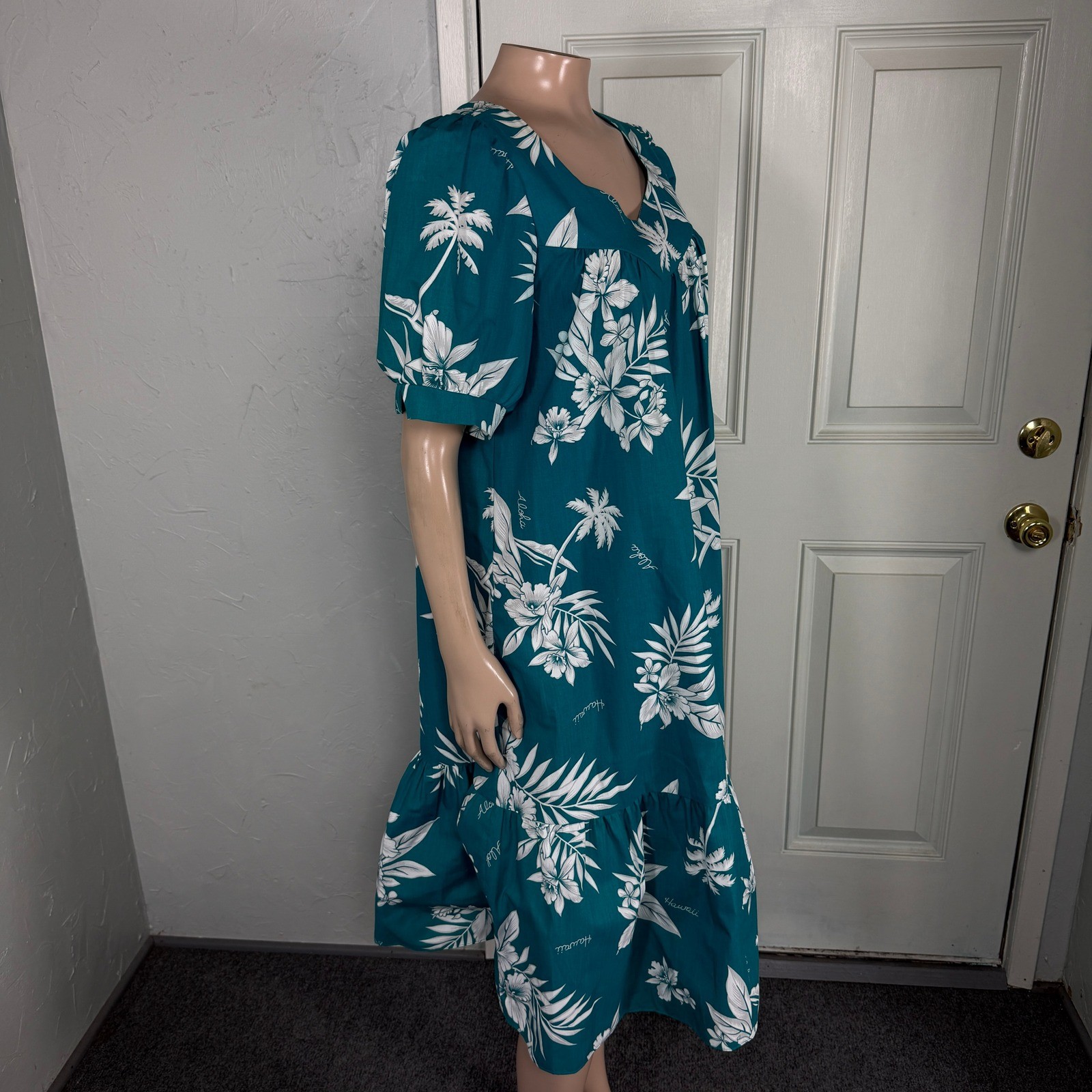 Vintage 80s 70s Made In Hawaii Dress M Hawaiian Cotton Polyester Party Floral G3