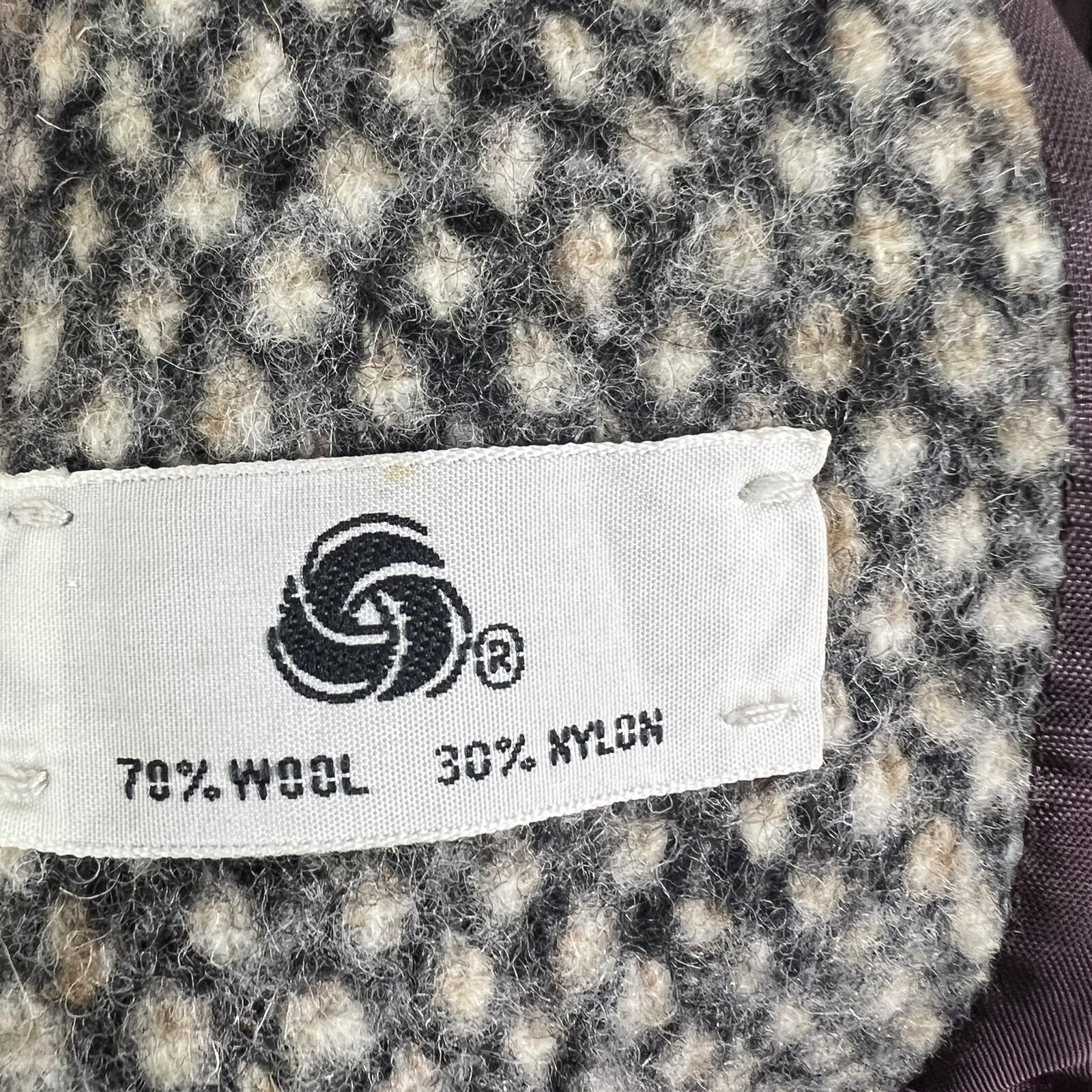 Vintage 80s Donnybrook Wool Blend Suede Trim Mid Length Diamond Tweed ILGWU USA