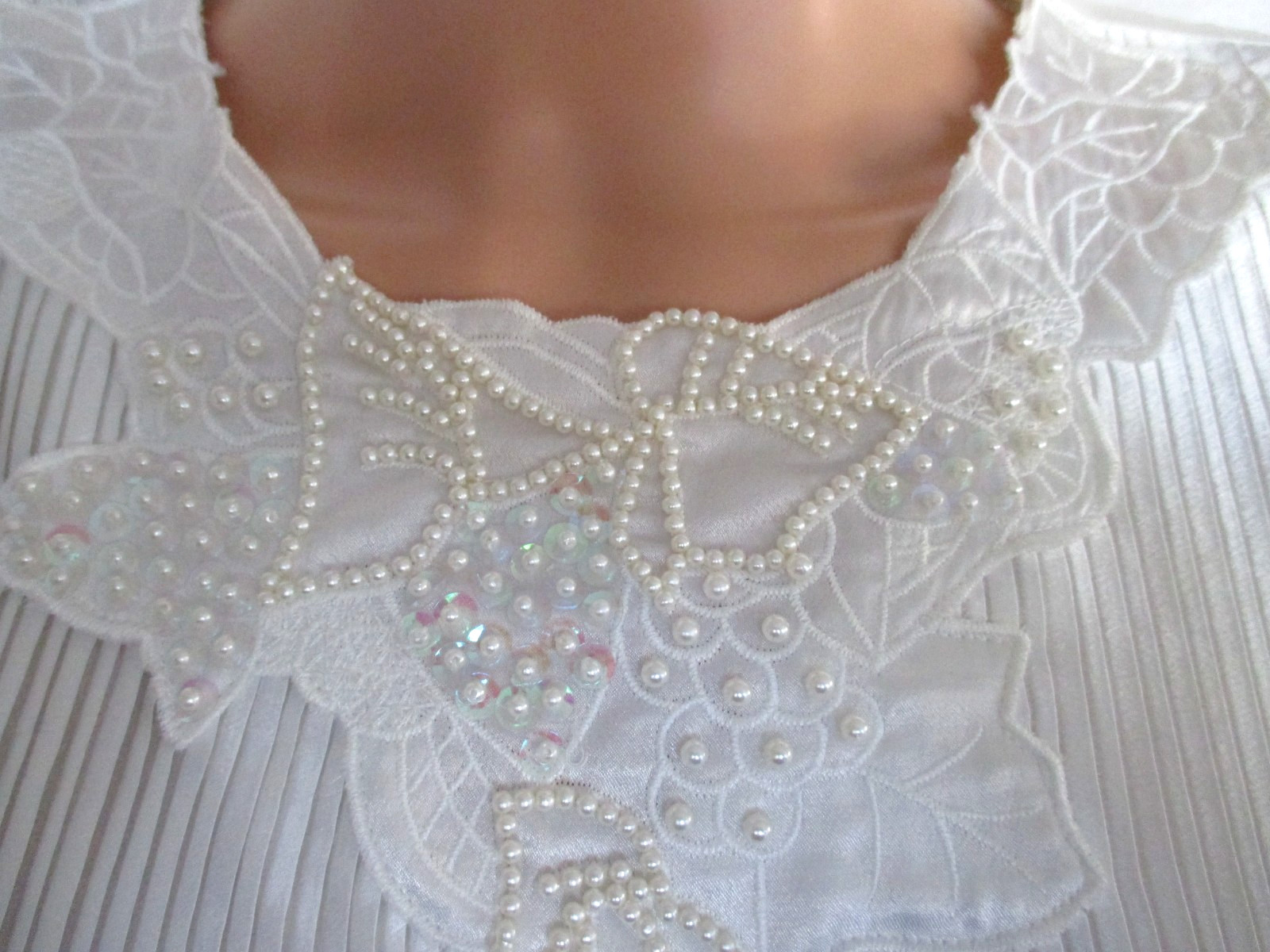 Nicola Blouse Size 14 White Pleated Front Beaded Neckline Vintage Polyester