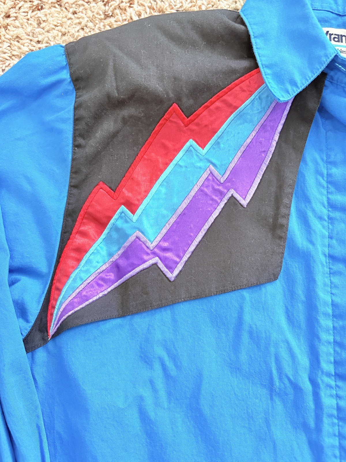 Vtg Wrangler Bowie Style Satin Lightning Bolt Western Shirt Womens Medium