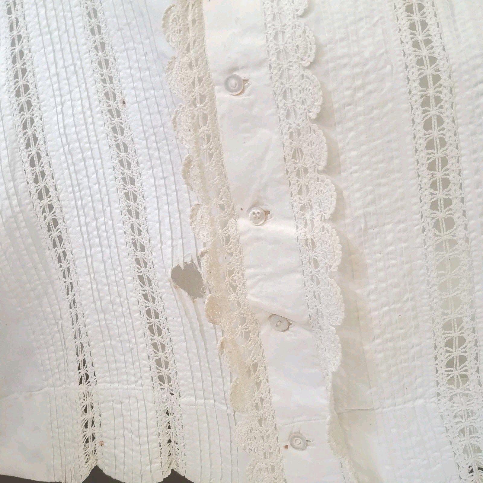 Antique Edwardian Victorian Cotton Lace Dressing Gown Robe Long Sleeve