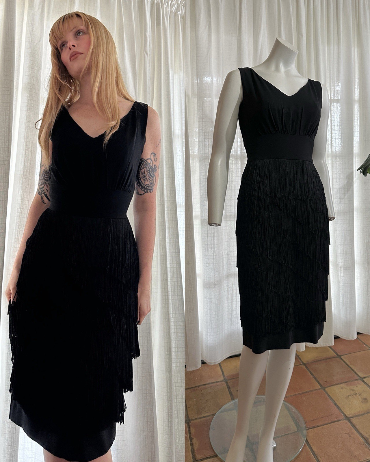 1960s Lilli Diamond Fringe Party Dress New Years Holidays Vintage Cocktail Dress