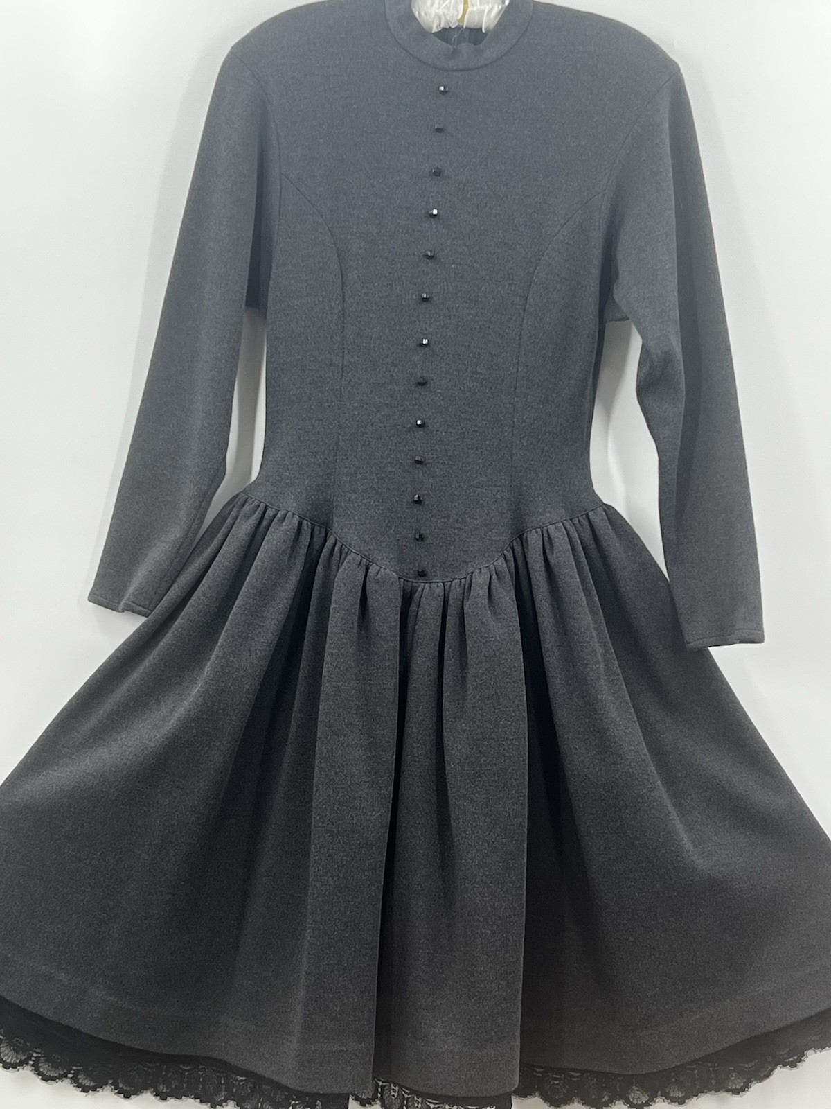 VTG 70’s Geoffrey Beene Gallant Old Money Sz 4 XS Gray Dress Lace Party