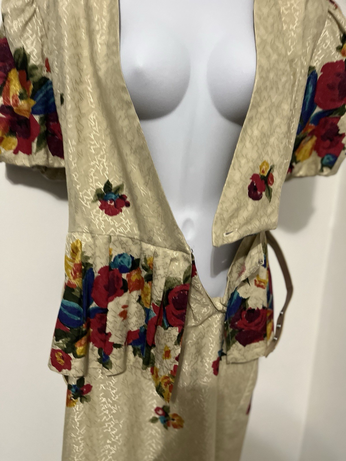 Antara Vintage Made in USA 80s Floral Peplum Dress Beige Multi-Color 9/10