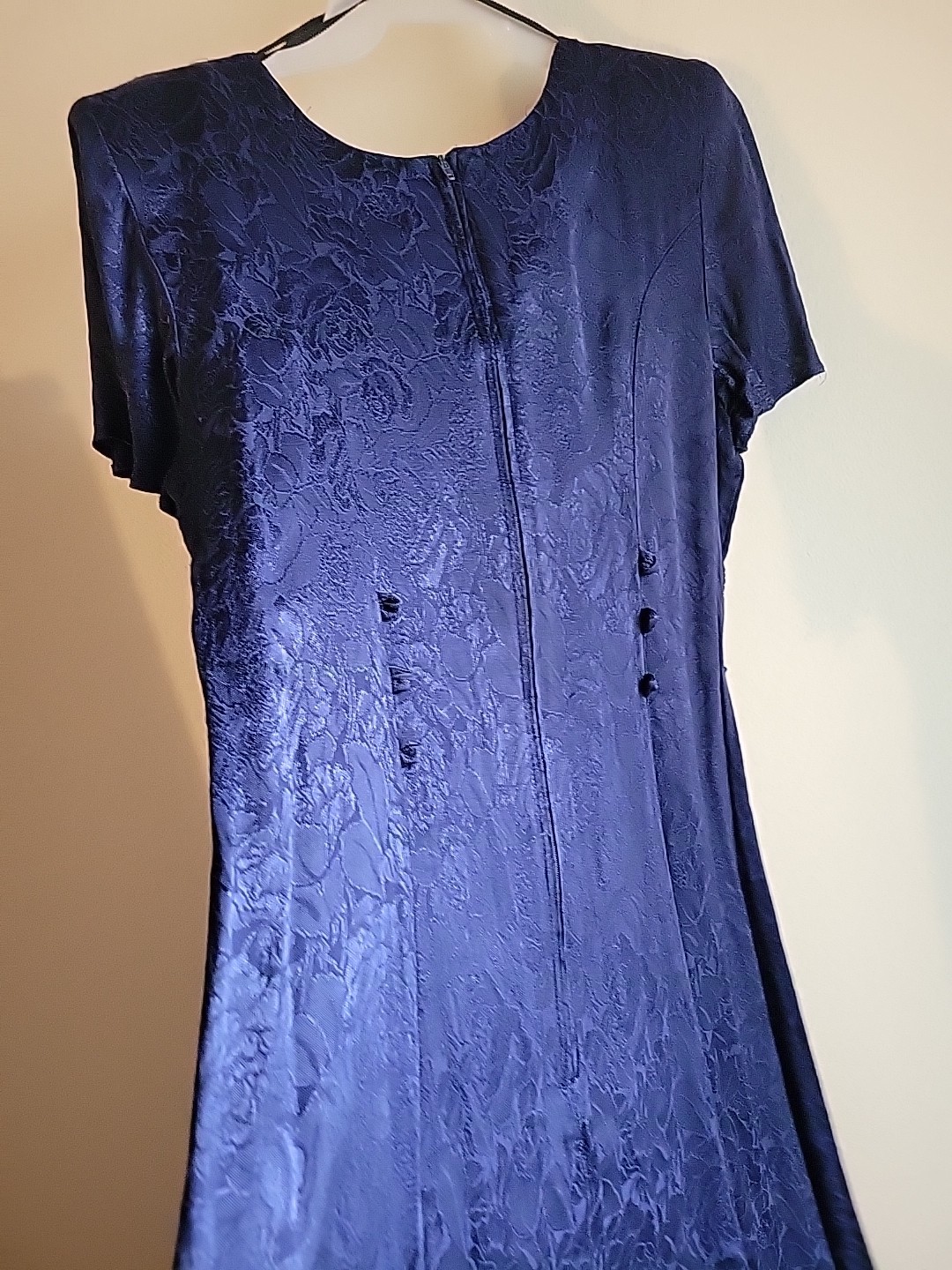 Vtg Frederick Of Hollywood By Jody Cold Rayon Rose Dress 11/12 USA Made Navy Blu