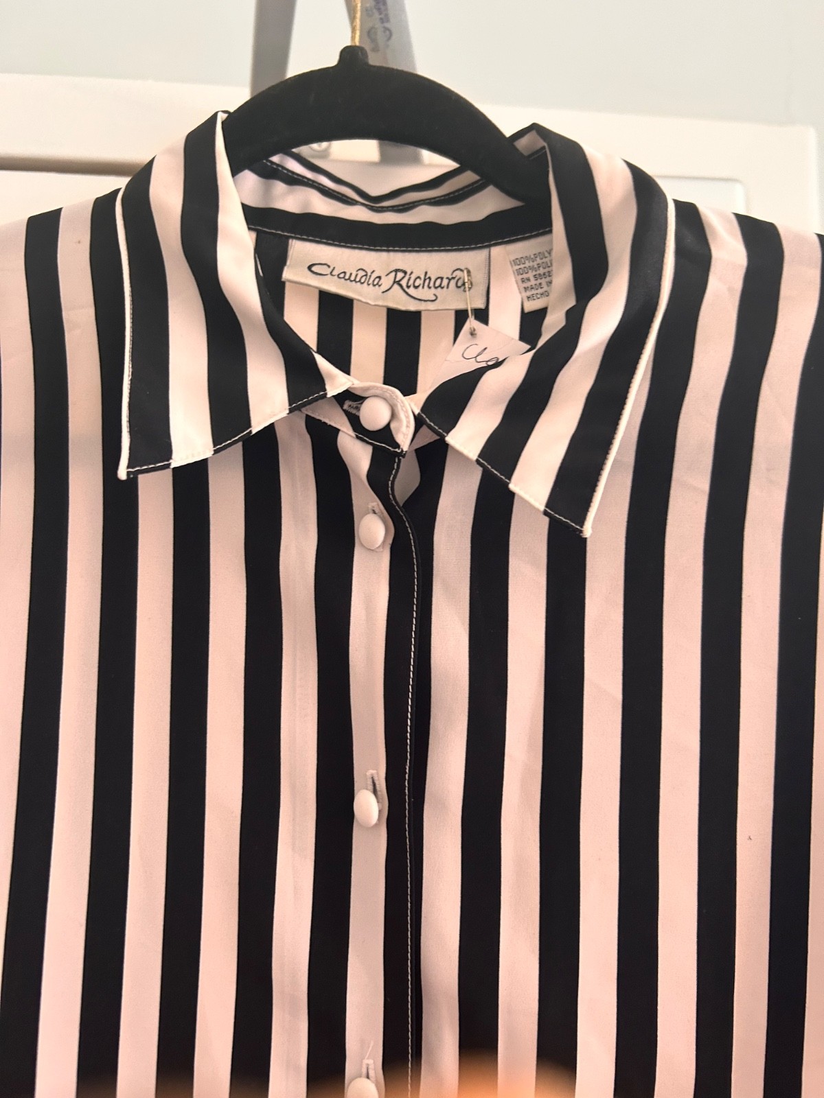 Vintage Claudia Richard Women black and white striped blouse / 14 / Plus Size 14