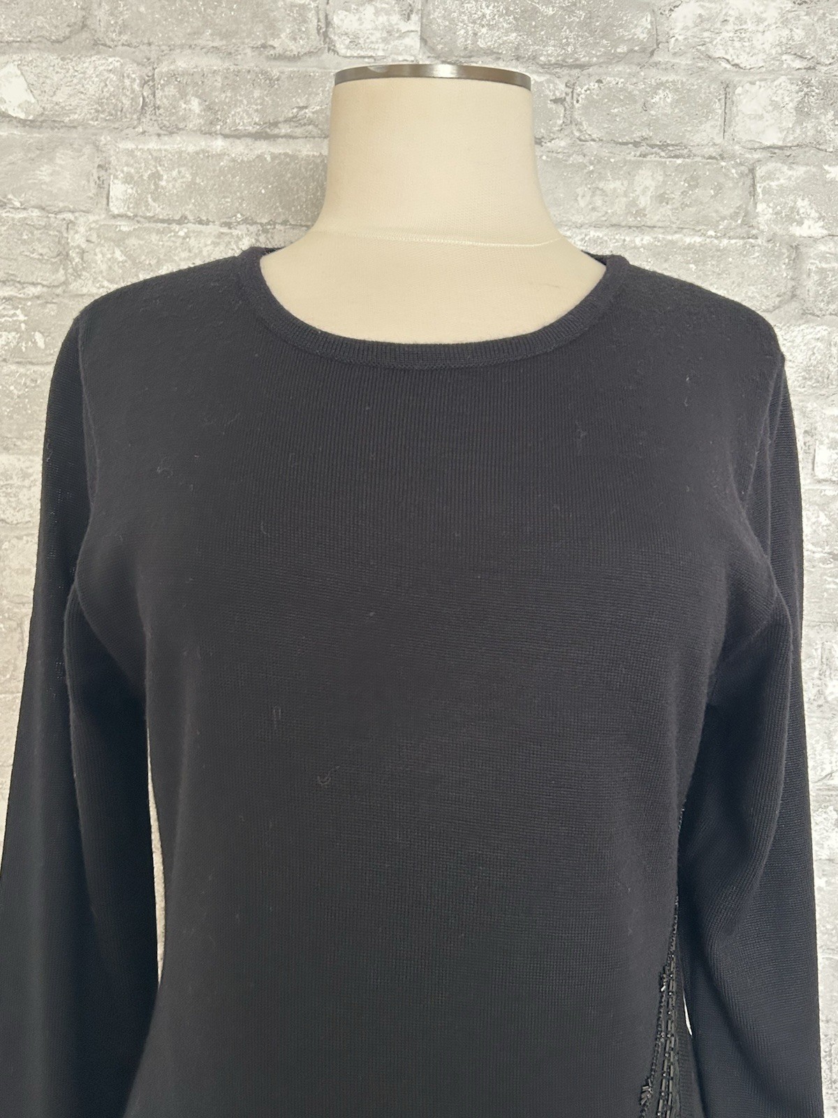 Carole Little M Vtg Black 2 Piece Skirt Set Beaded Asymmmetrical Overlap Sweater