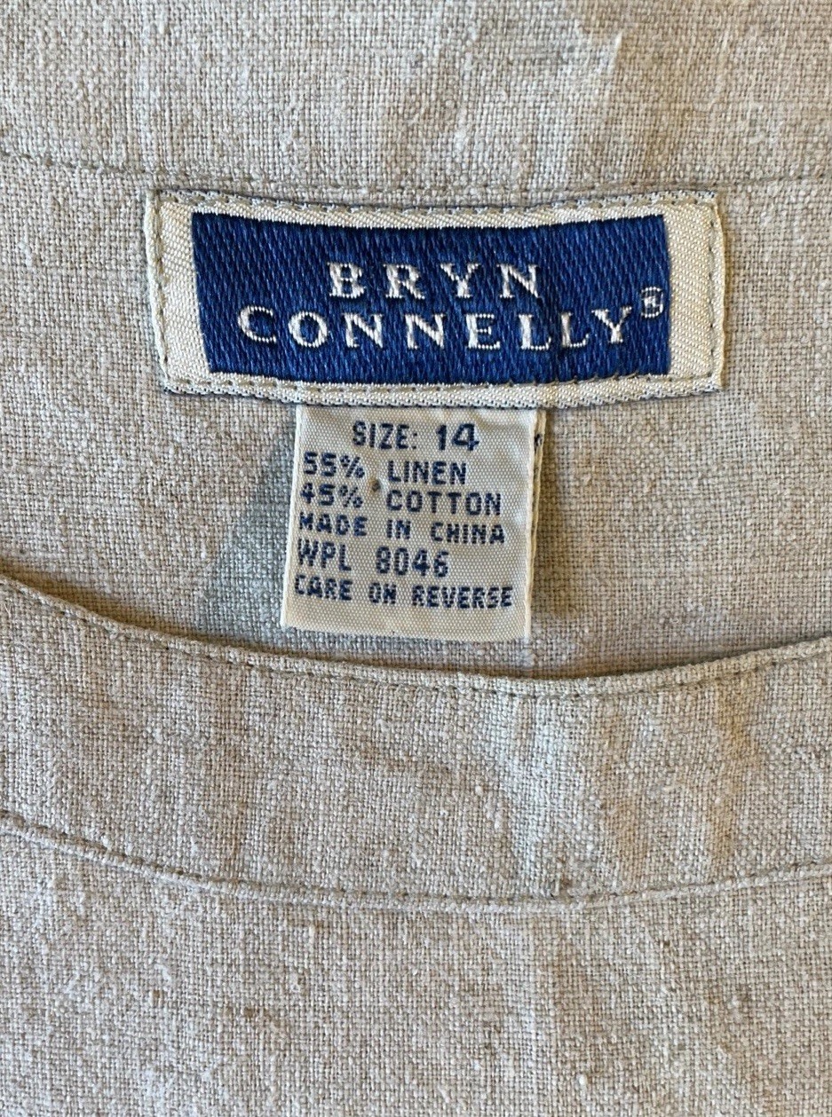 Vintage Bryn Connelly Prairie Dress Cottagecore Linen Blend Modest Pockets 14