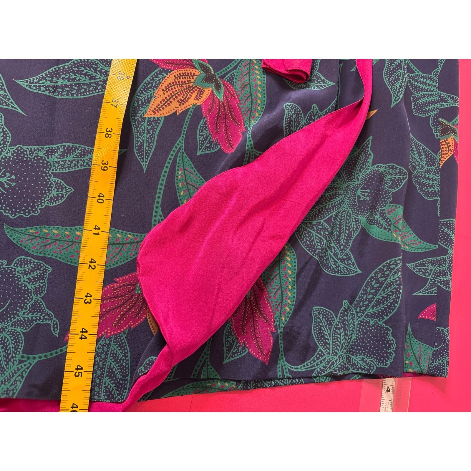 VTG 80s LIZ CLAIBORNE 100%Silk Navy Floral Midi Dress 10 Power Dressing Tropical