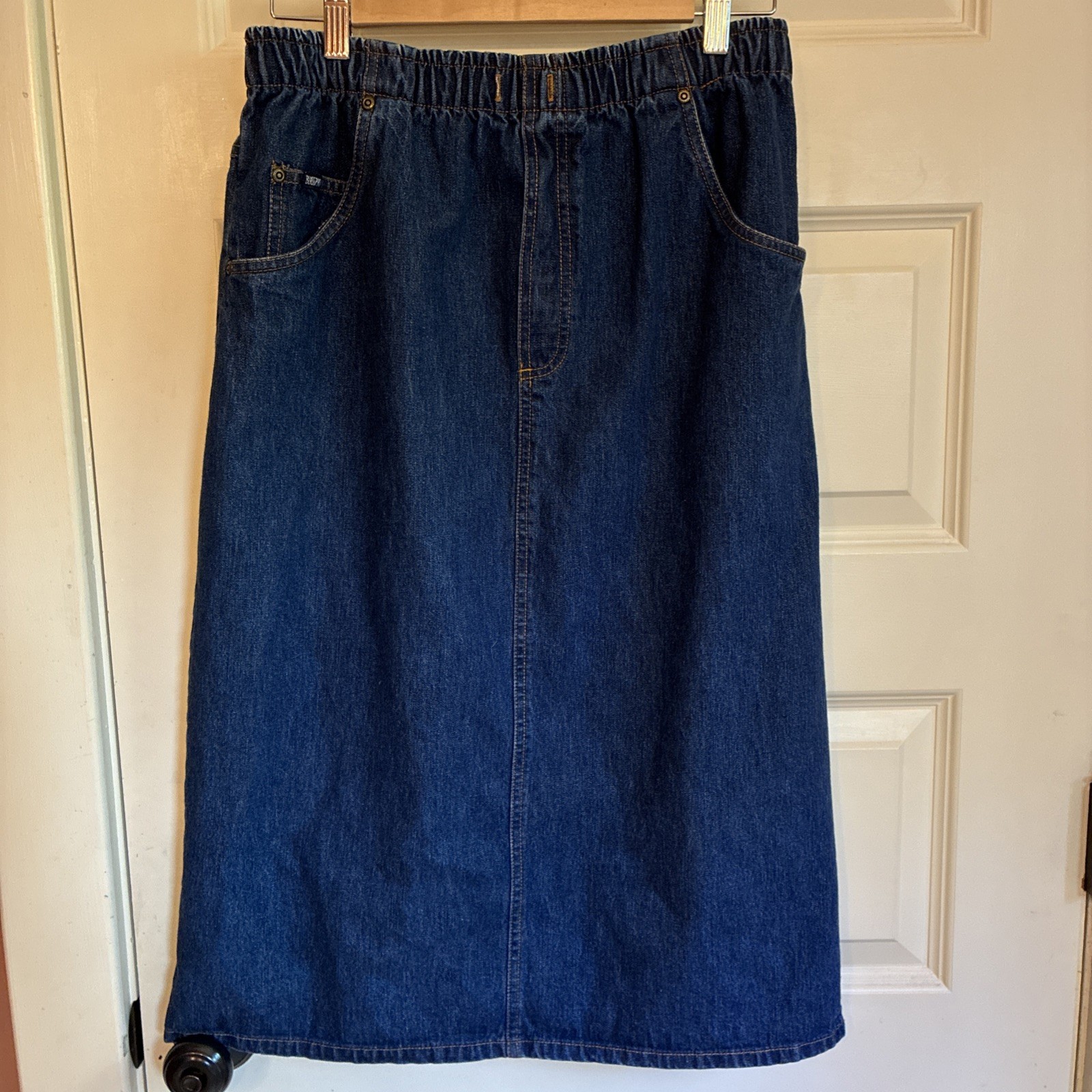 Vintage 90s Denim Jean Skirt Size 10 See Measurements Blassport Pockets Elastic