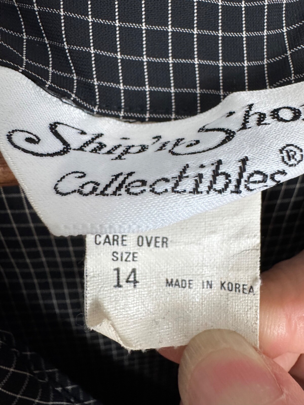 Ship 'n Shore Black White Plaid Vintage Blouse, Marked Size 14, Size L