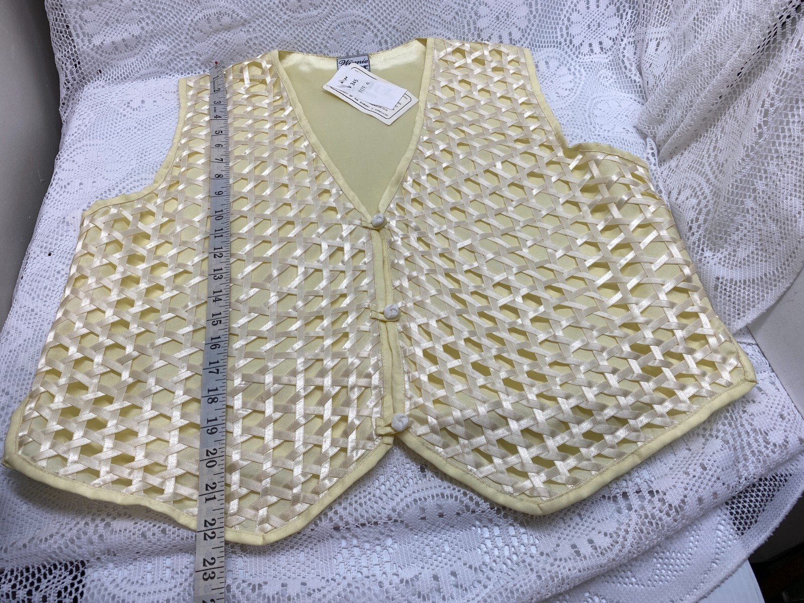 Vintage VEST -Winnie & JOE Woven RIBBON DECORATIVE Button up SIZE XL 70s80s90s