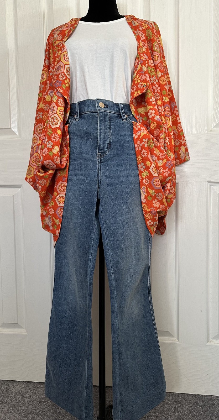 Silk Kimono-Cardigan, VINTAGE Kimono coat orange pure silk lRetro Taisho Roman
