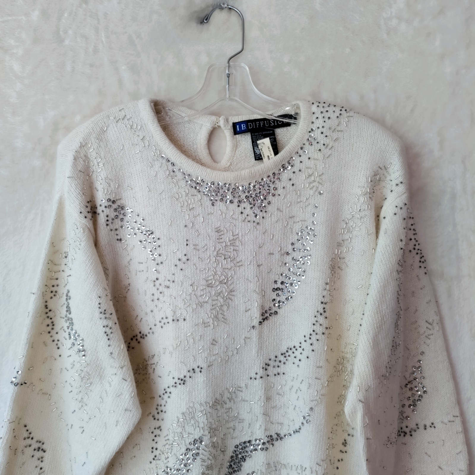 Vintage 90’s I.B. Diffusion Embellished Sweater Silk Blend Ivory Women’s Sz L