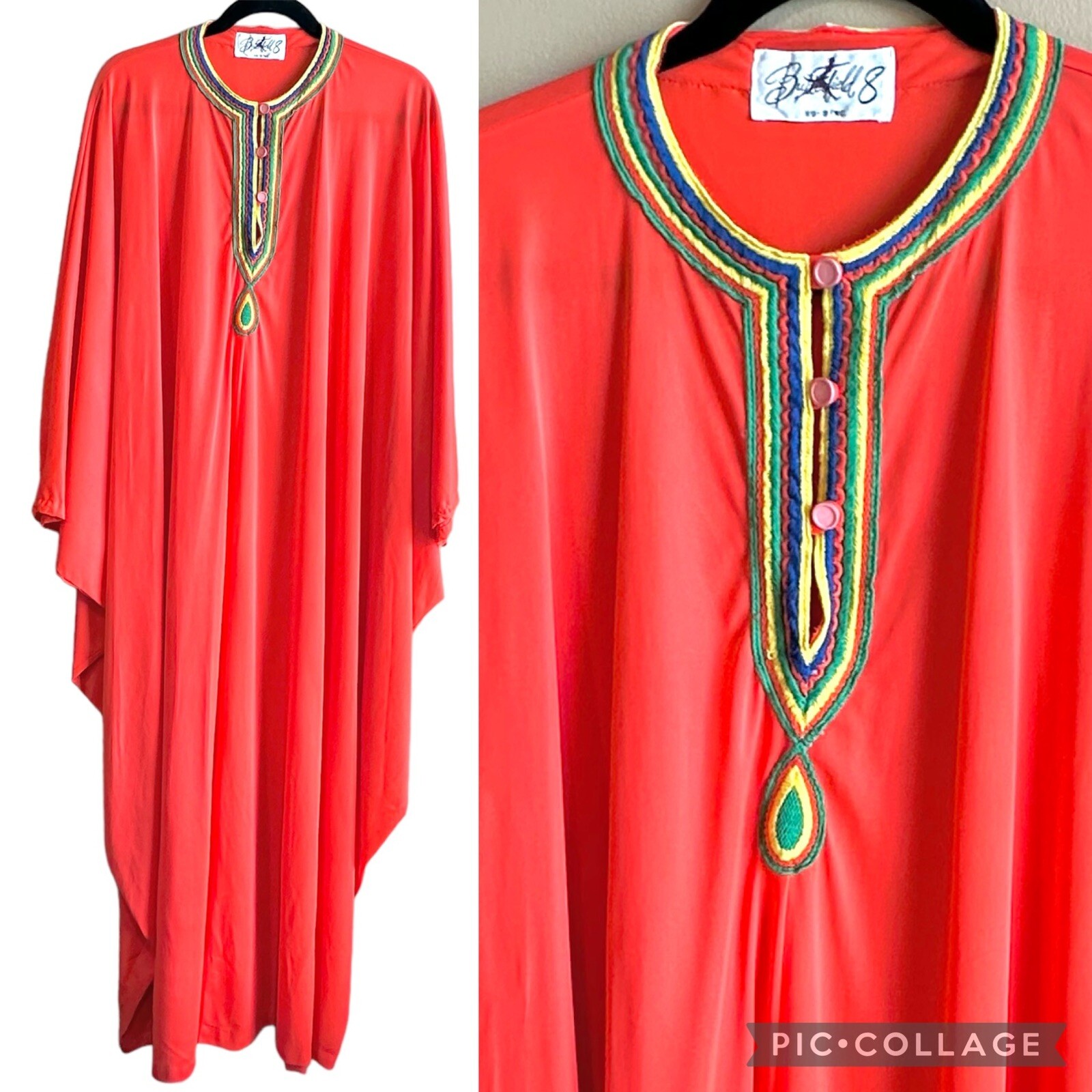 VTG Butterfield 8 Caftan 1970’s Kaftan Mrs. Roper Orange 52” Bust 54” Long