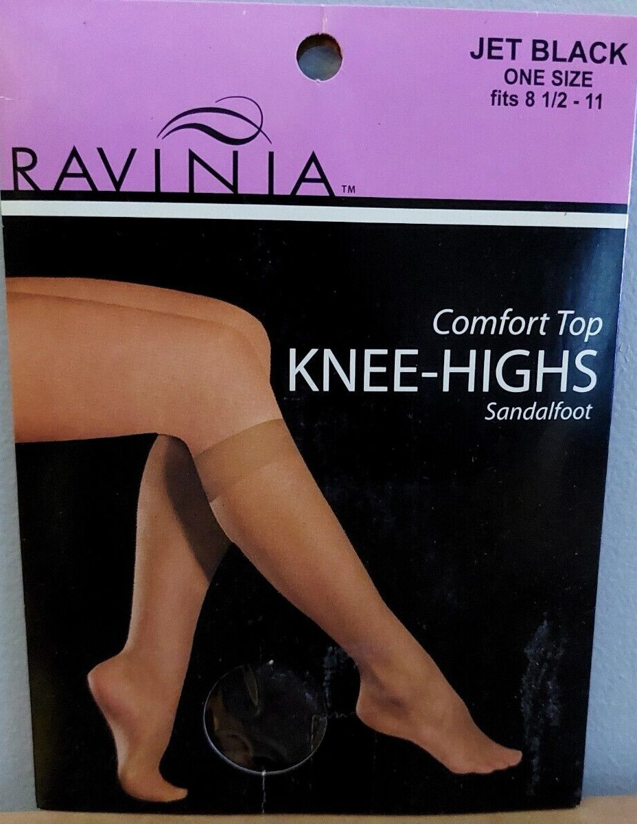 Vintage Pantyhose Ravinia Knee High Comfort Top Color Jet Black One Size BSDR1