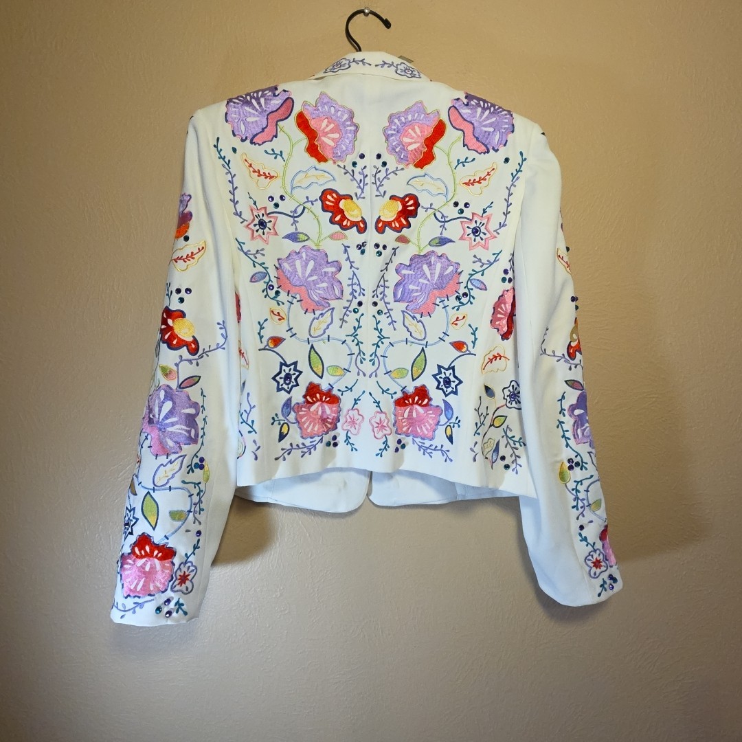 Vtg John Meyer of Norwich Floral Embroidered Jacket Blazer White Sz 16 Romania