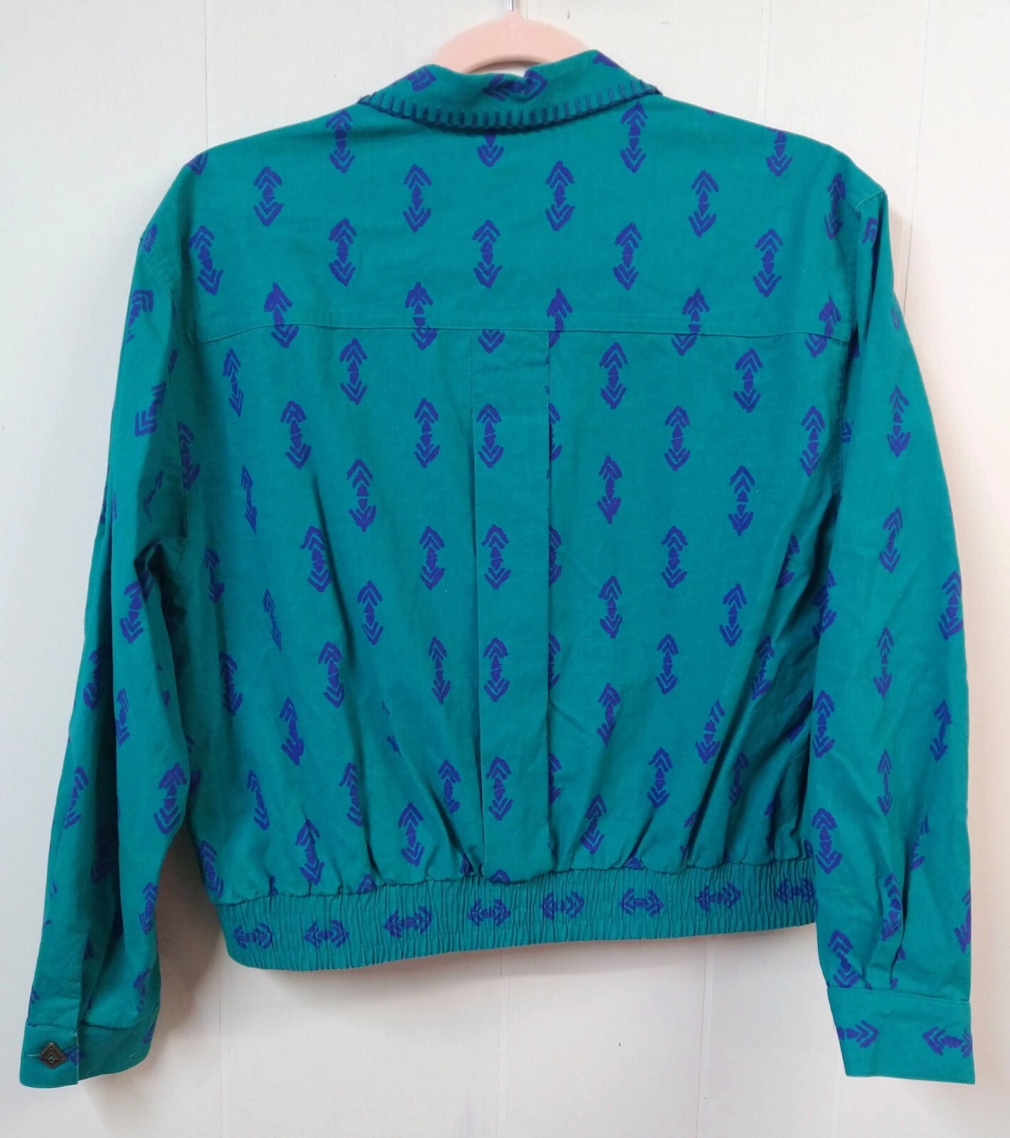 VTG Bonnie Boynton Wm S Jacket Green/Blue Southwest Theme 2 Pockets Short Lapel