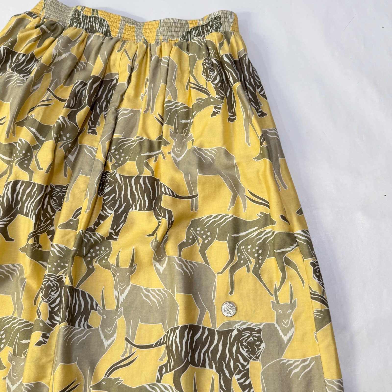 Vintage 80s Lorch Safari Print Top Skirt Set Yellow Cotton Animal Print Belted