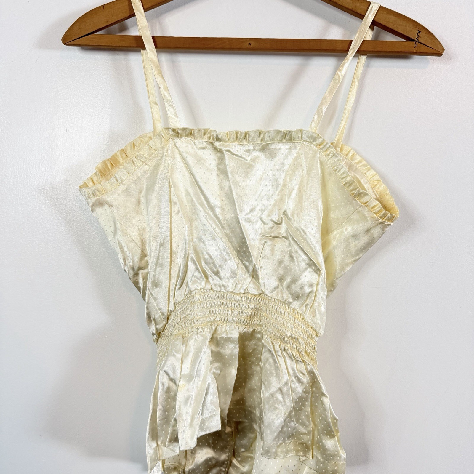 Vintage 1950’s Handmade Ivory Swiss Dot Satin Corset Cami Top