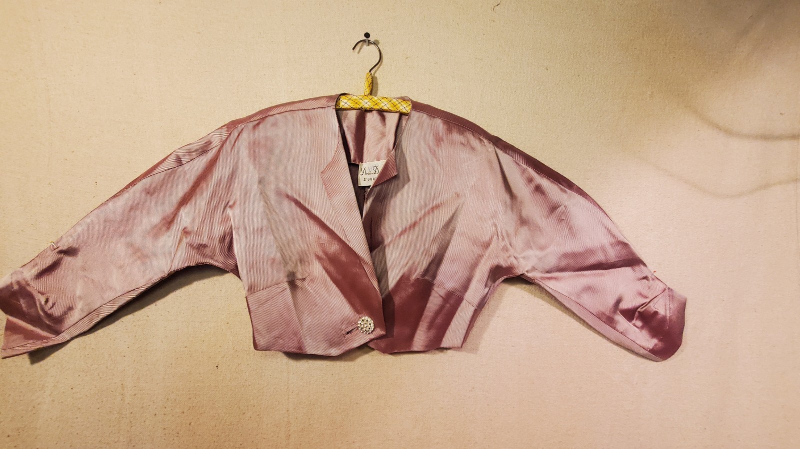 1950 Dress/Bolero Jacket Set Lavender Iridescent Taffeta with Rhinestone Buttons