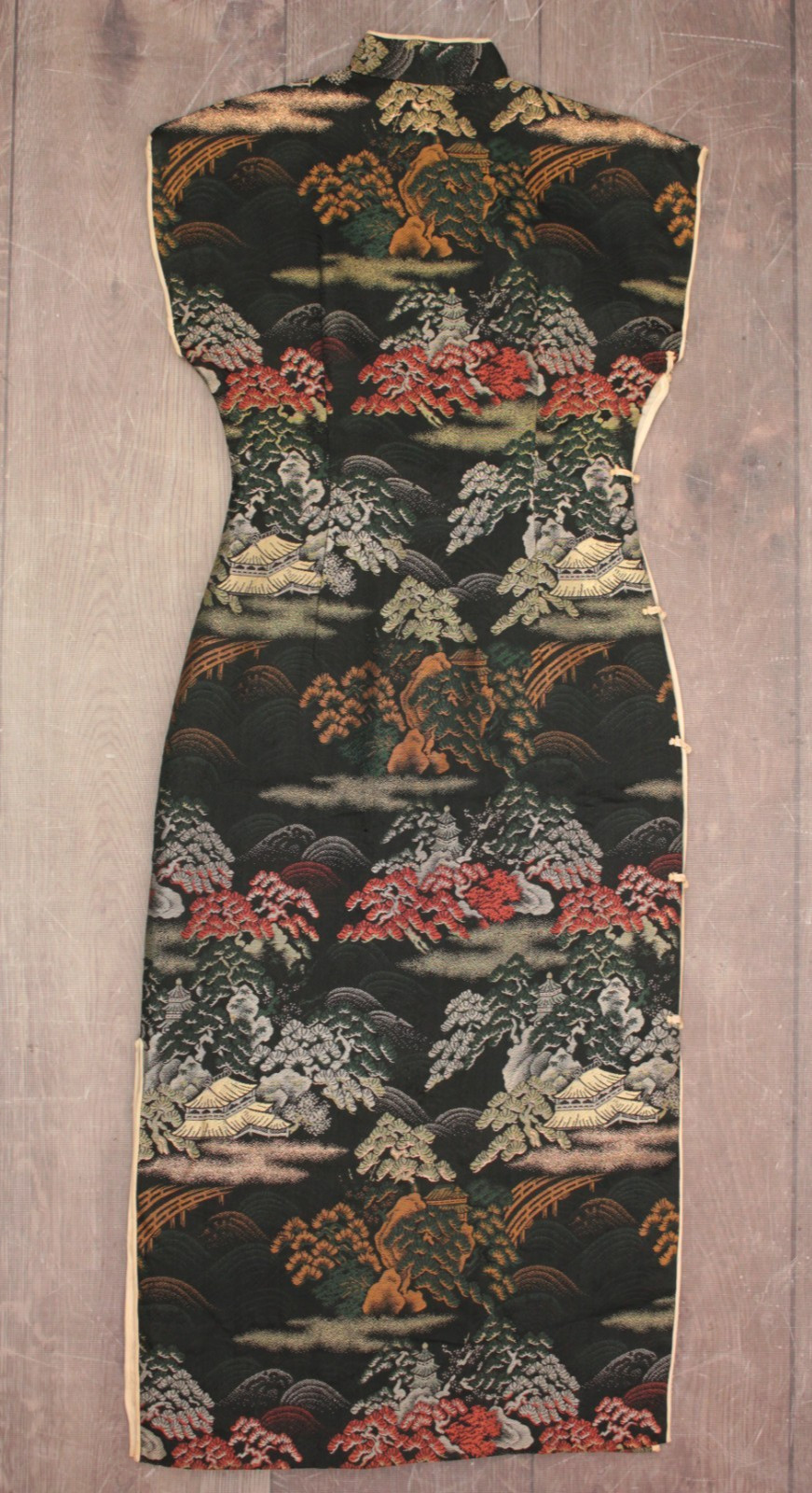 VTG Women’s 50s Black Multi Color Brocade Cheongsam Dress Sz S/M 1950s Jacquard