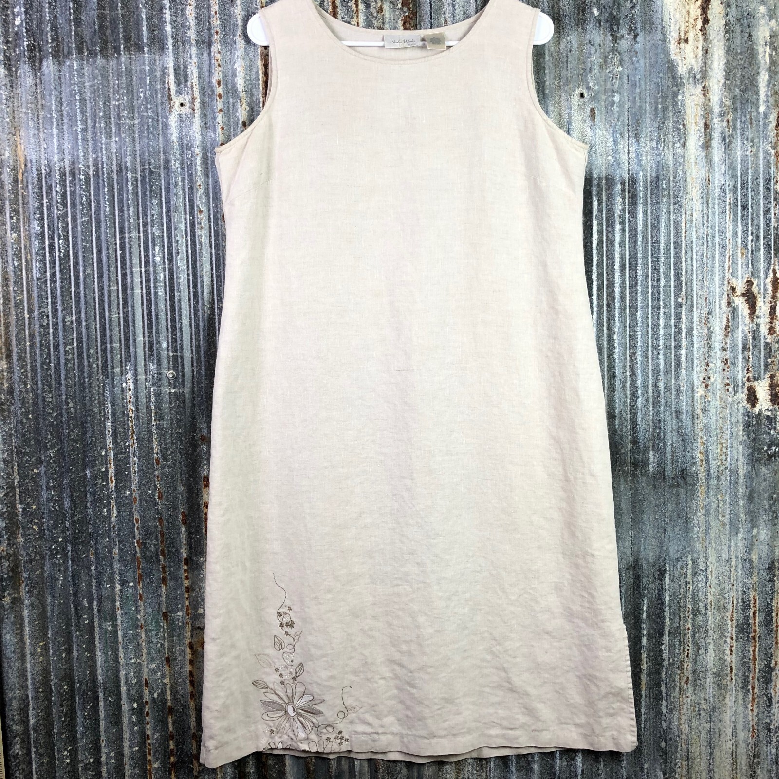 Studio Works Dress + Jacket Oatmeal Linen Womens M/L Embroidered Secretary
