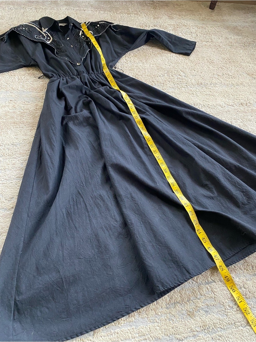 Lilia Smitty Vintage Black Western Shirt Dress Embellished A Line Full Skirt 5/6