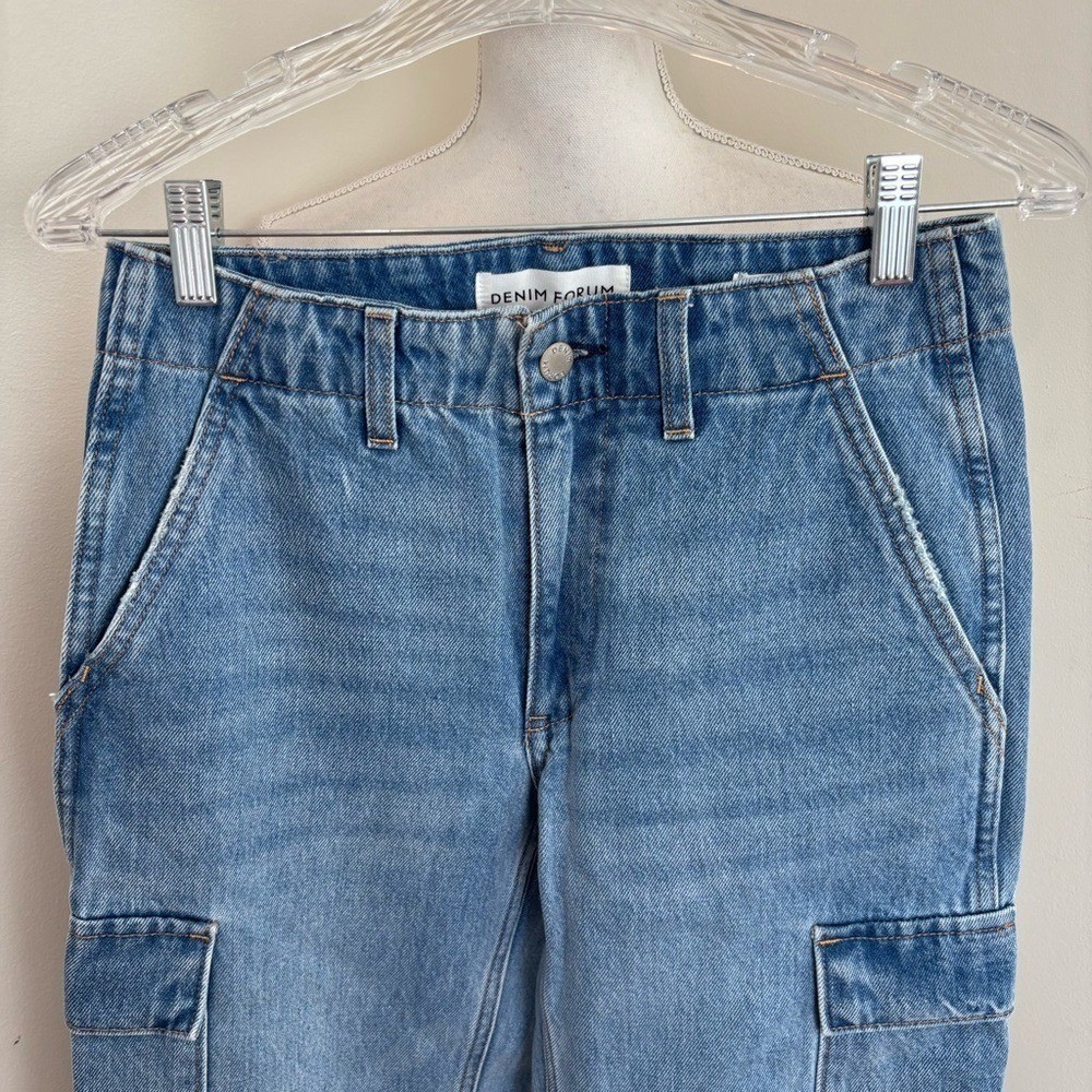 Denim Forum The ’90s Edie Lo-rise Cargo Jean in 7 Yrs Pctr Ths Bleu Size 24 NWOT