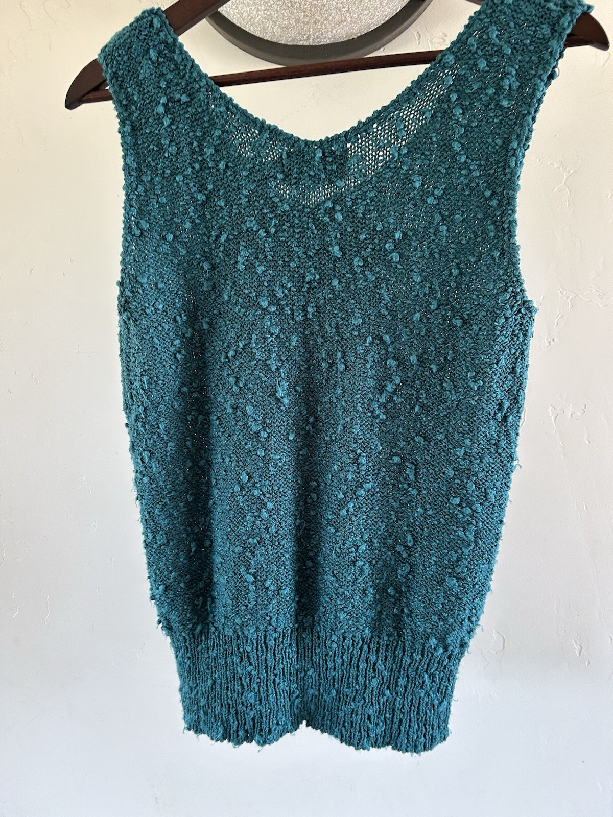 LeRoy Sleeveless Sweater Women’s Vintage Blue Green Beaded V-neck Large L