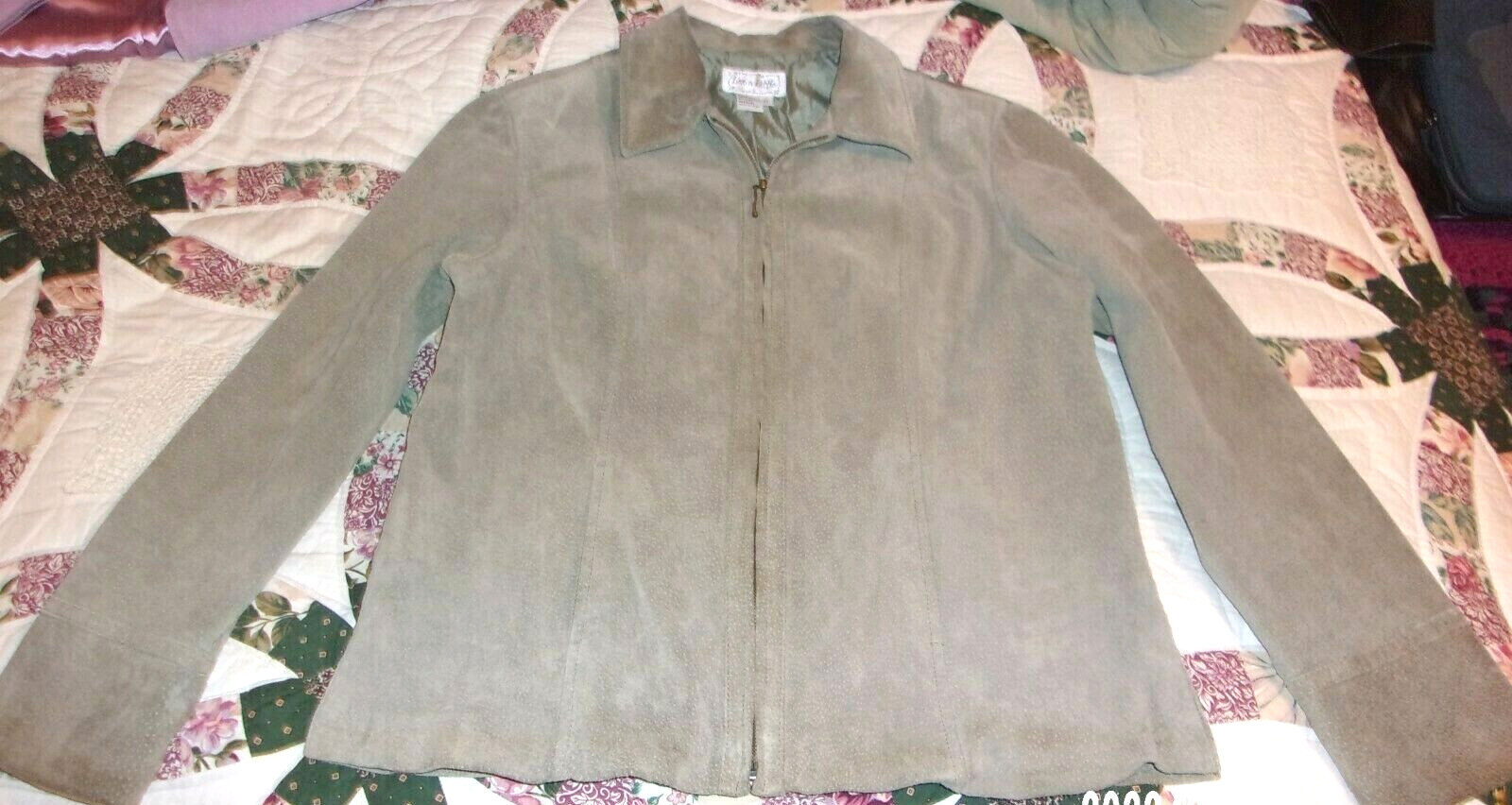 VTG? LIVE A LITTLE MOSS GREEN SUEDE LEATHER JACKET ZIP FRONT L SLEEVES XL WOMEN