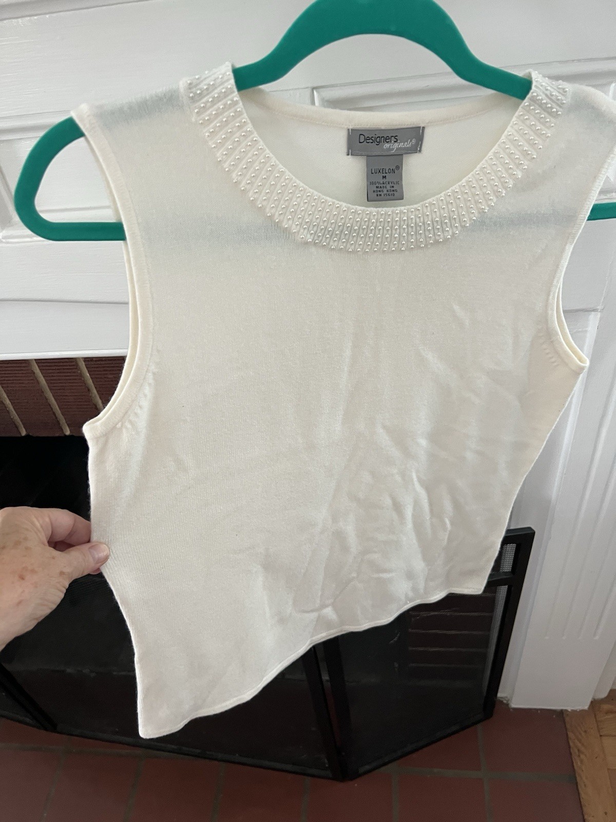 Vintage Designers Originals Luxelon Sleeveless Mini Pearled Collar Top Medium