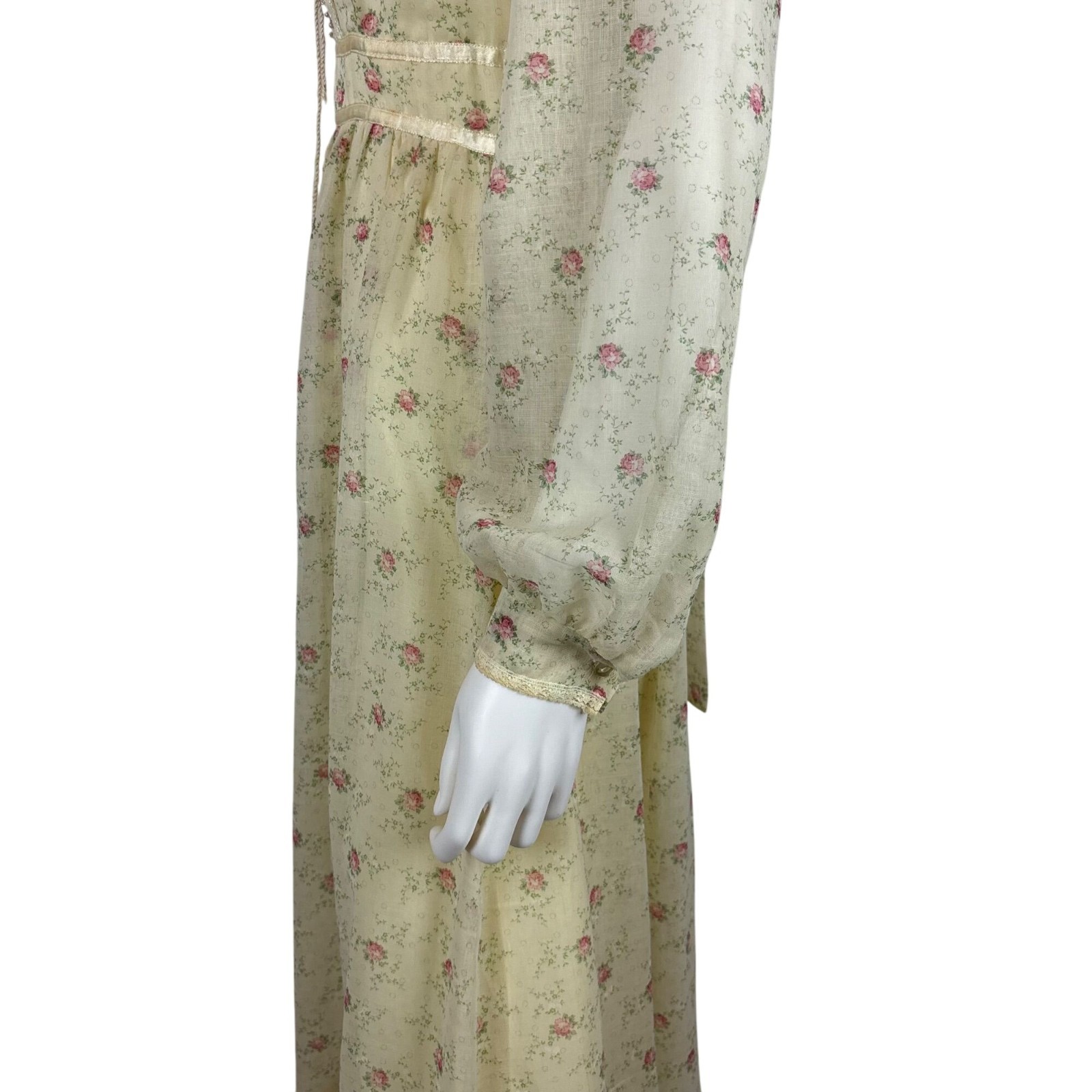 Vintage 70s Prairie Dress Womens Small Pink Rose Print Long Sleeve Gunne Sax