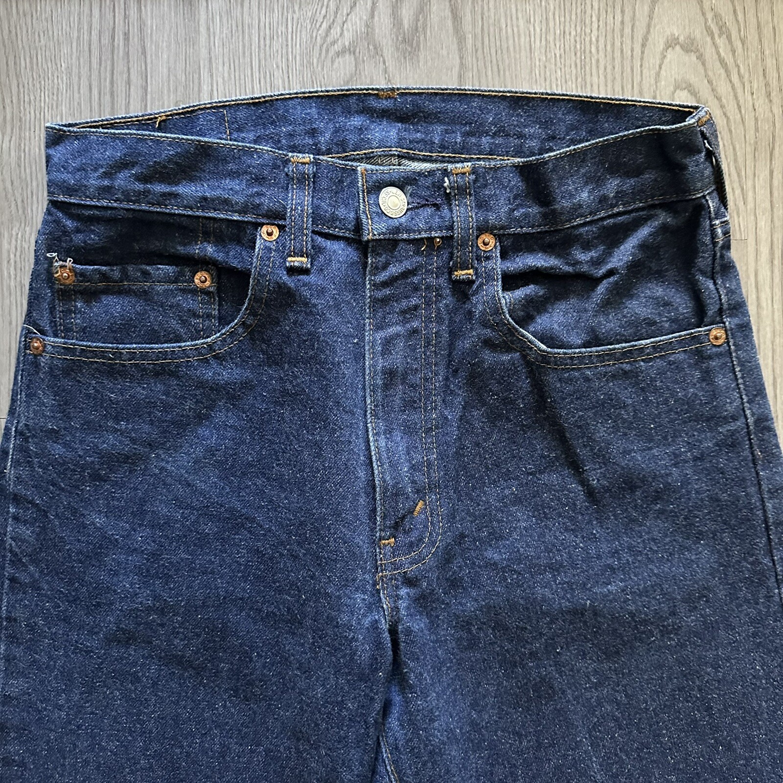 Vintage Levi’s Dark Denim 502 Fuzzy 29×32 Black Bar Tack