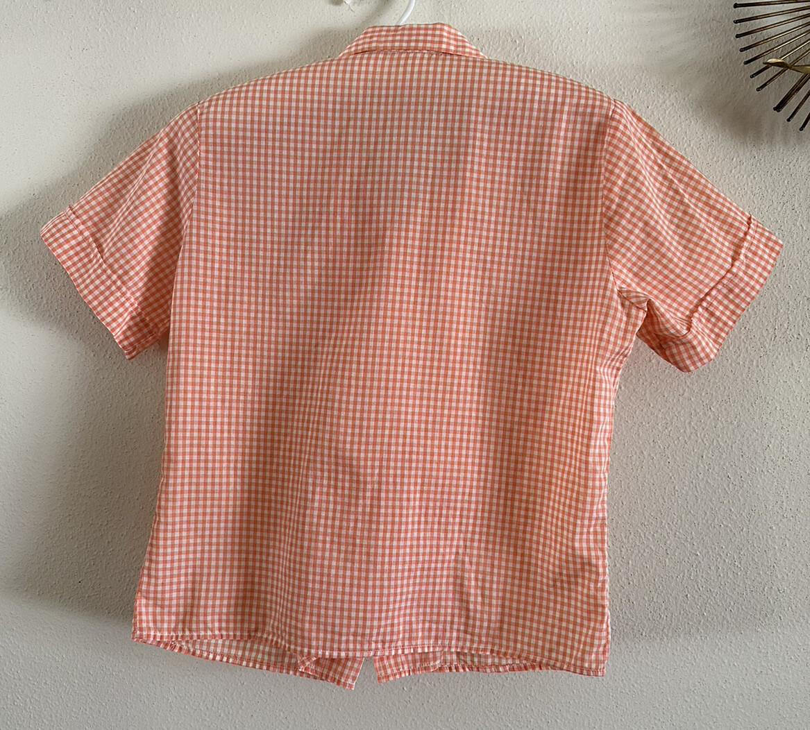 1950s Stoneswear Peach Gingham Cotton Blouse Top Shirt Western Workwear Farm VTG