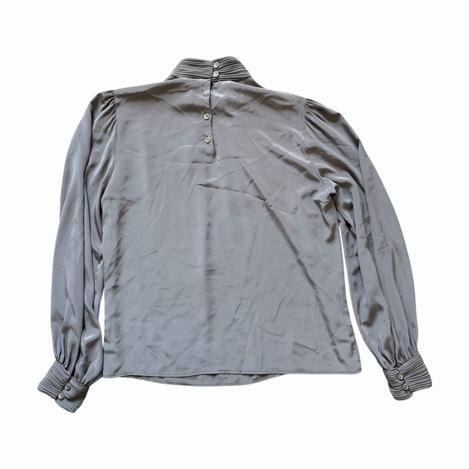 VTG ~ 1980s ~ Helene St. Marie ~ Silver Gray High Neck Blouse ~ Size 12
