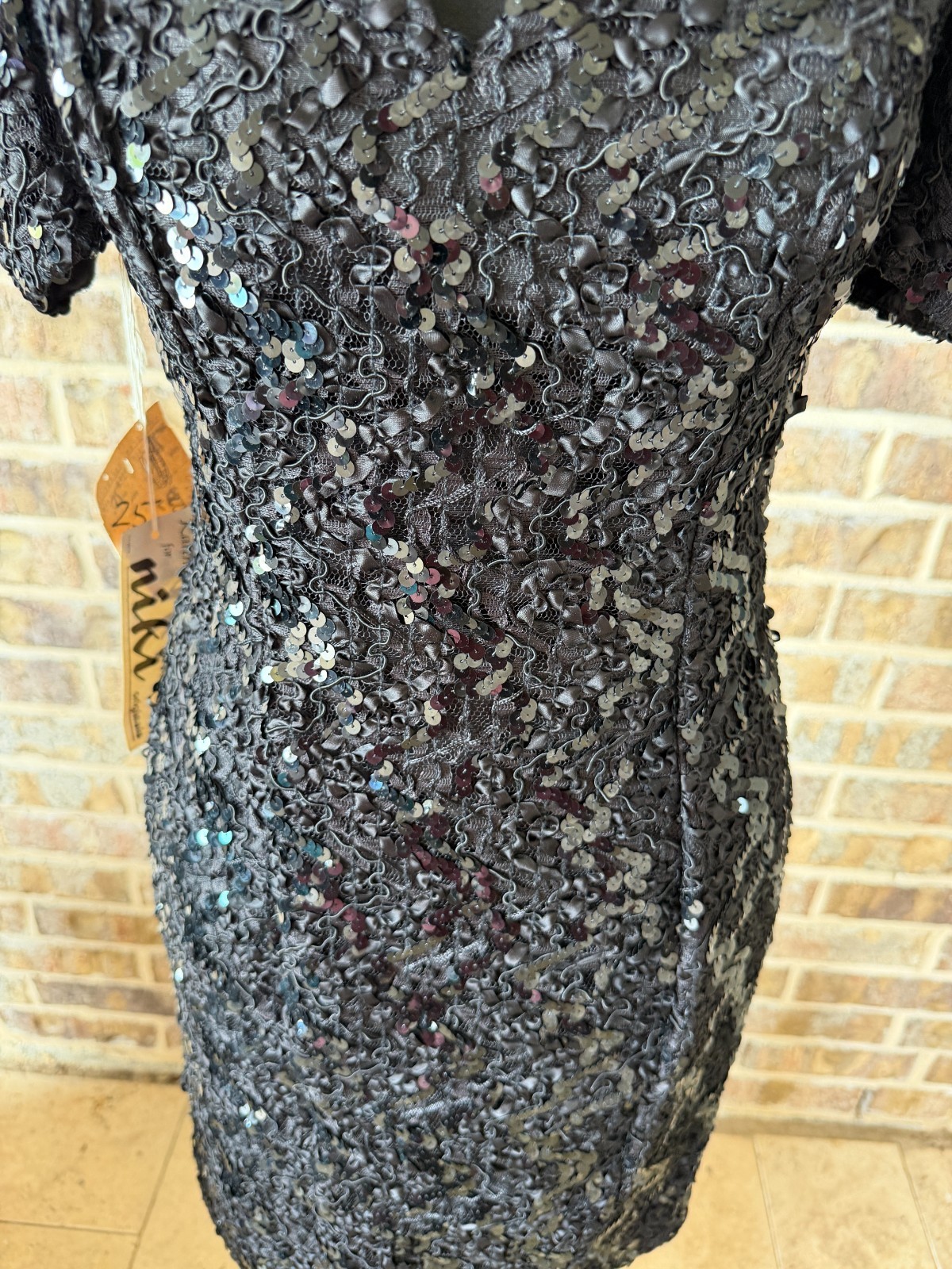 Karen Lucas for Niki Dead Stock Vintage sequin 90’s cocktail dress black ILGWU