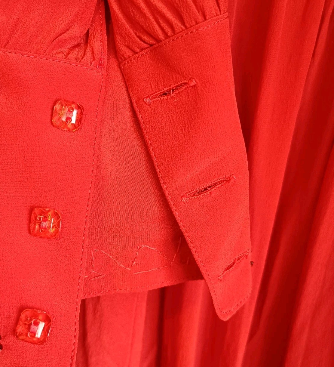 Vintage Dress 36 S 38 M Red Beaded Pintuck Midi Lepool Diffusion True Vintage
