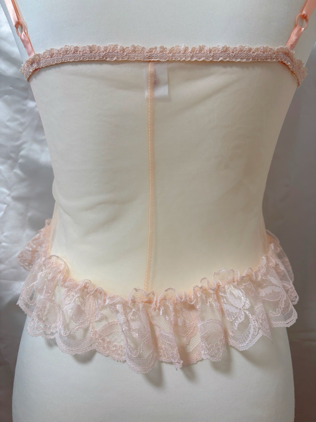 Vintage 1990s Frederick’s of Hollywood Cami Lace Lingerie Corset Top Salmon Pink