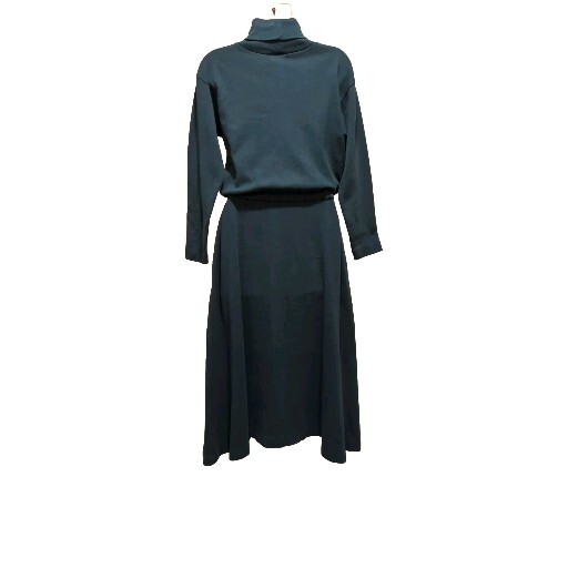 Vtg 90s Eddie Bauer maxi dress S turtleneck Cotton Jersey Knit Teal Fit & Flare