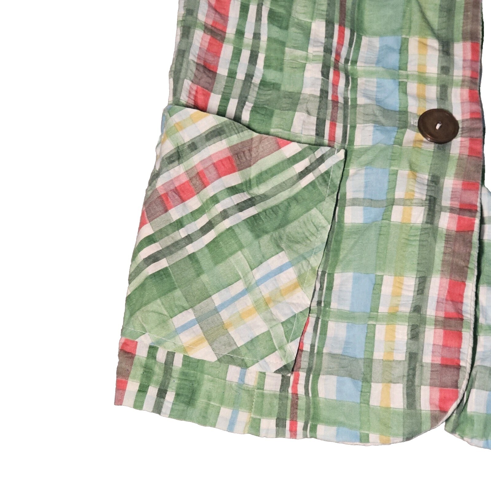 VTG Sears Fashions Shortsleeve Blouse Plaid Pastel Green Collared Cotton 70s 14