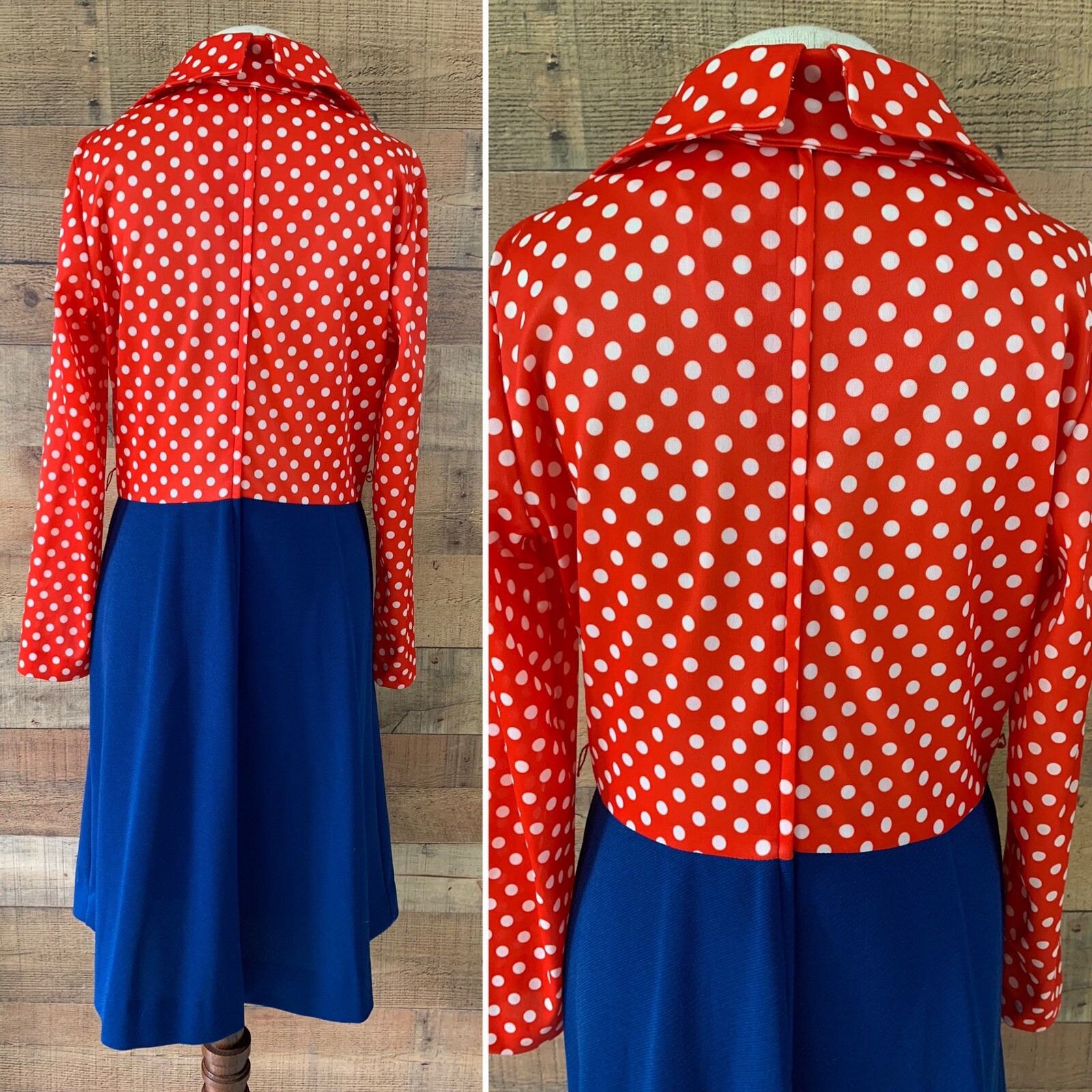 Vintage 1970’s Shady Lane Polka Dot Pointy Collar Dress M/L