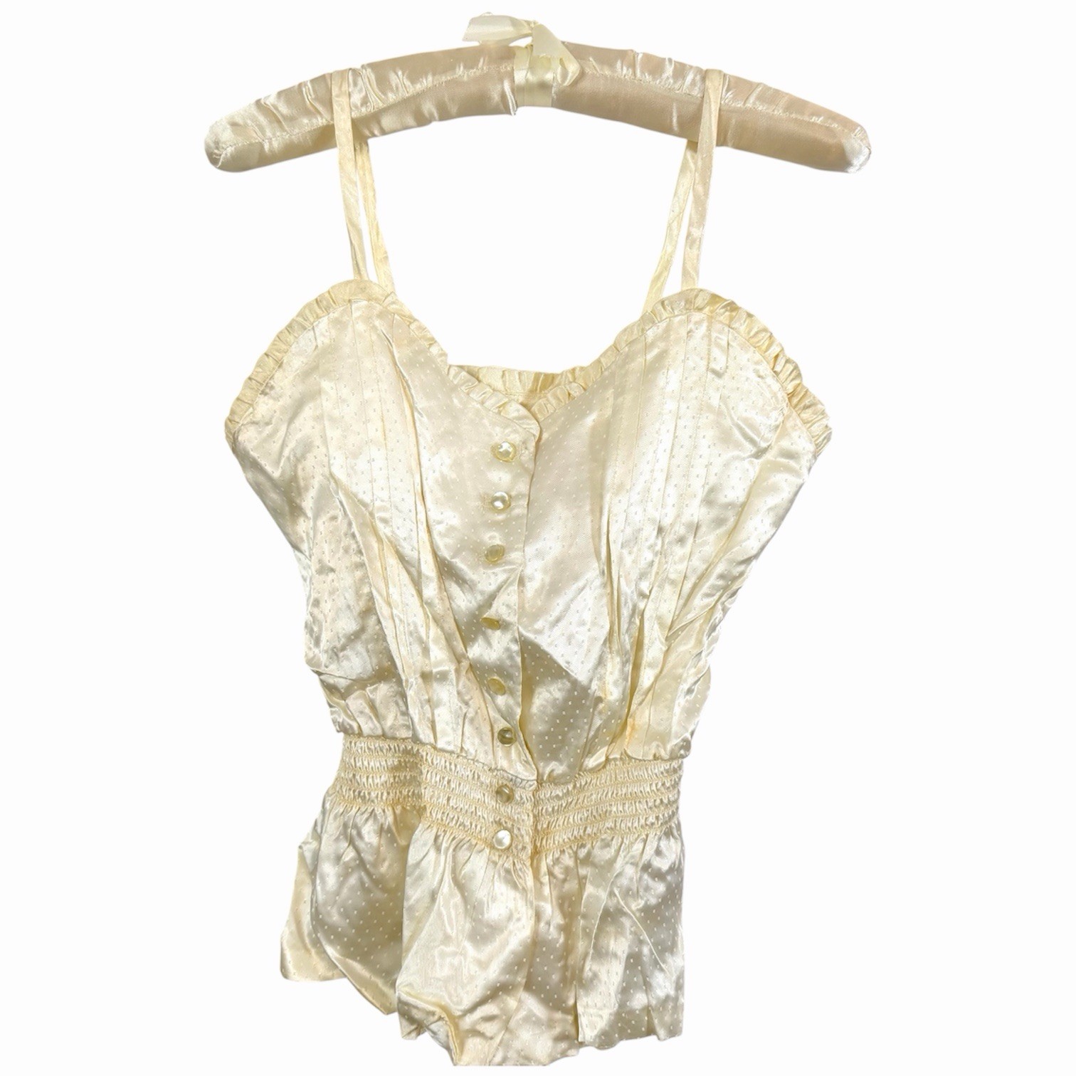 Vintage 1950’s Handmade Ivory Swiss Dot Satin Corset Cami Top