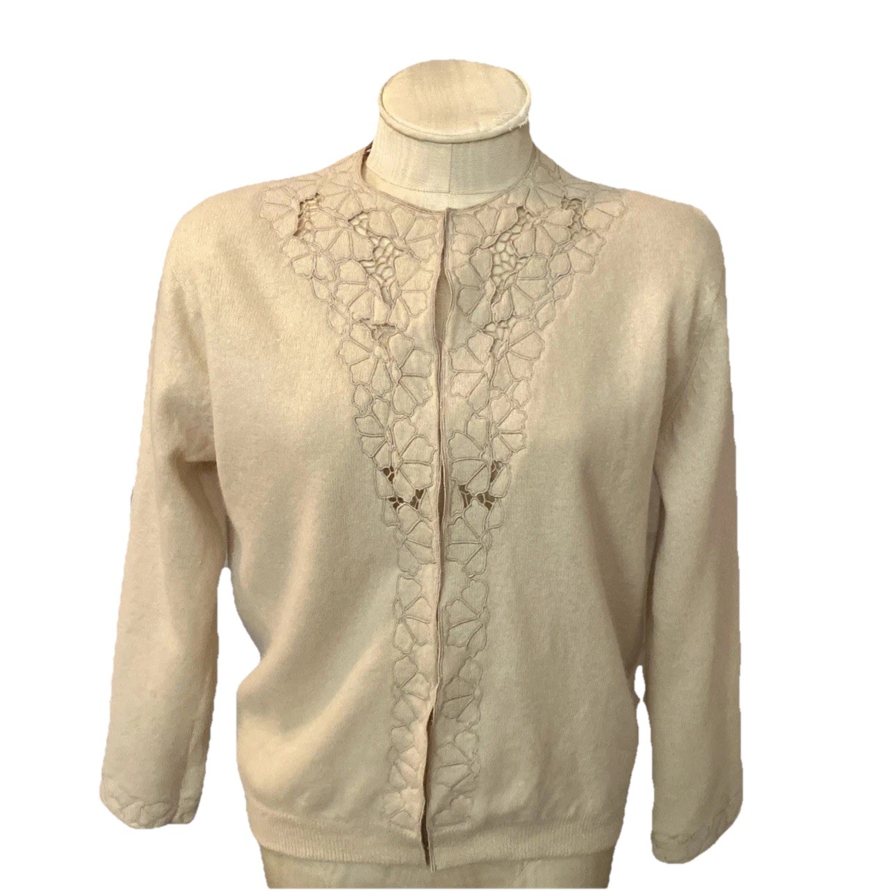 Fully Fashioned Wom S VTG 50s Lambswool Angora Sweater Sewn-On Appliqués
