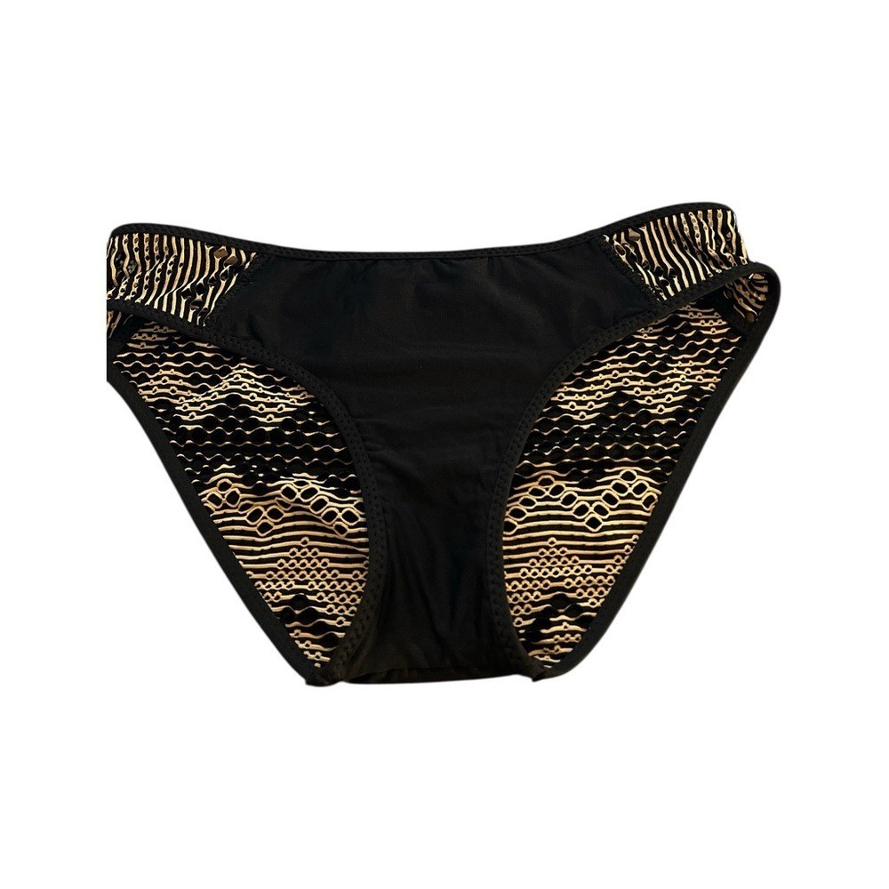 BECCA Reveal Hipster Crochet Bikini Bottom, Color Black/Gold, Size Small