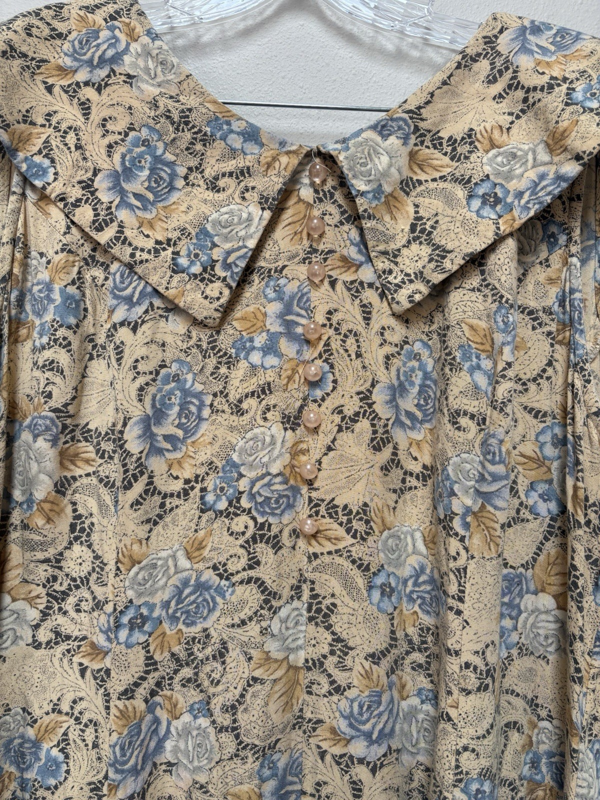 Vintage 90s Betsy Lauren Lace Print Floral Midi Dress Womens 20 Blue Cottagecore