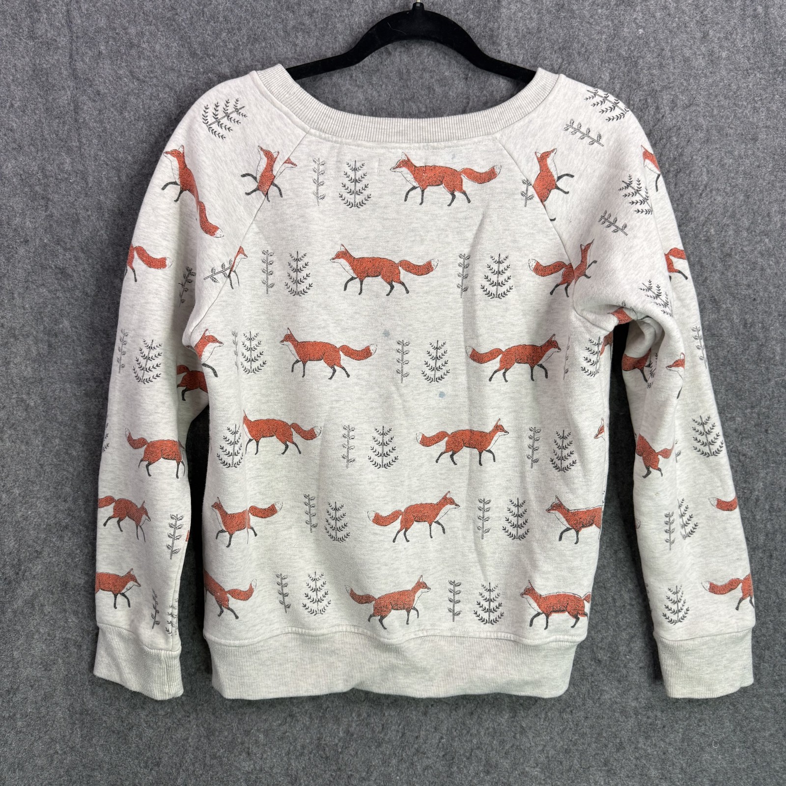 L.A. SOUL Women’s Gray Fox Woodland Print Raglan Sweatshirt Pullover Top Size L