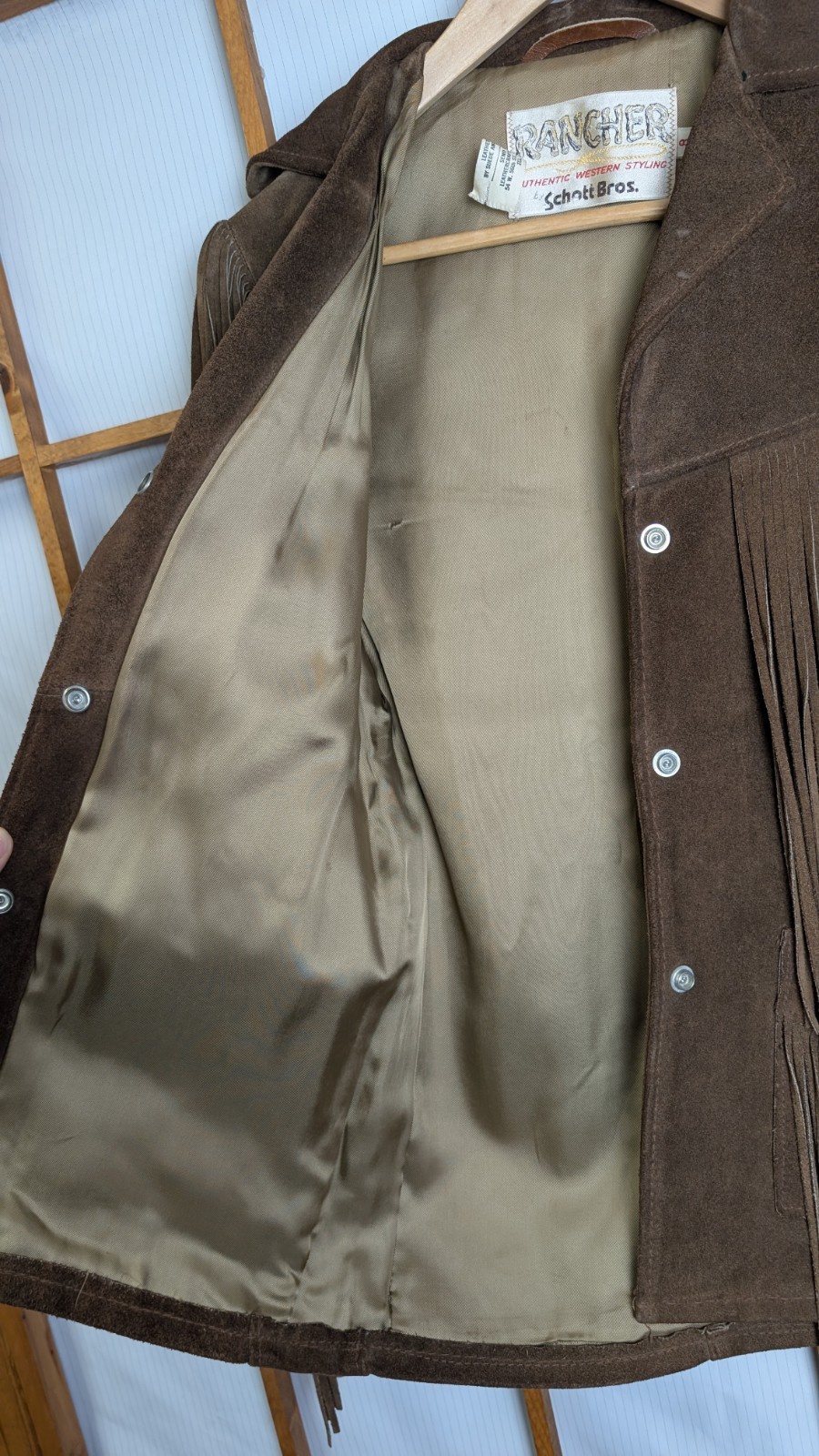 Vintage 70s Schott Bros RANCHER Western Fringe Leather Coat Brown Size 8