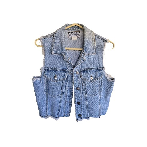 Vintage Breaker Jeans Denim Vest Light Wash Cropped Pockets Small 90s Frayed